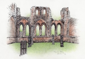 Drawing of Furness Abbey, pen and watercolour pencil, Toni Watts Art Studio