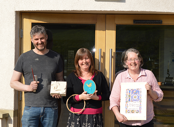 Alan (stonemason), Sarah (Royal school of Needlework) and I - tutors at the Heritage Skills Centre, Lincoln.