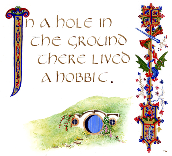 The Hobbit - illustrated and illuminated first line by artist Toni Watts
